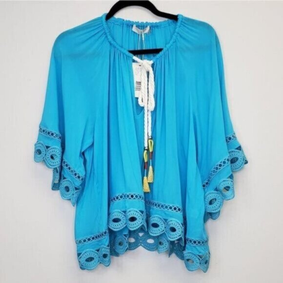 Ramy Brook Boho Beach Turquoise Blue Oversized Top Size Extra Small New - Picture 4 of 15